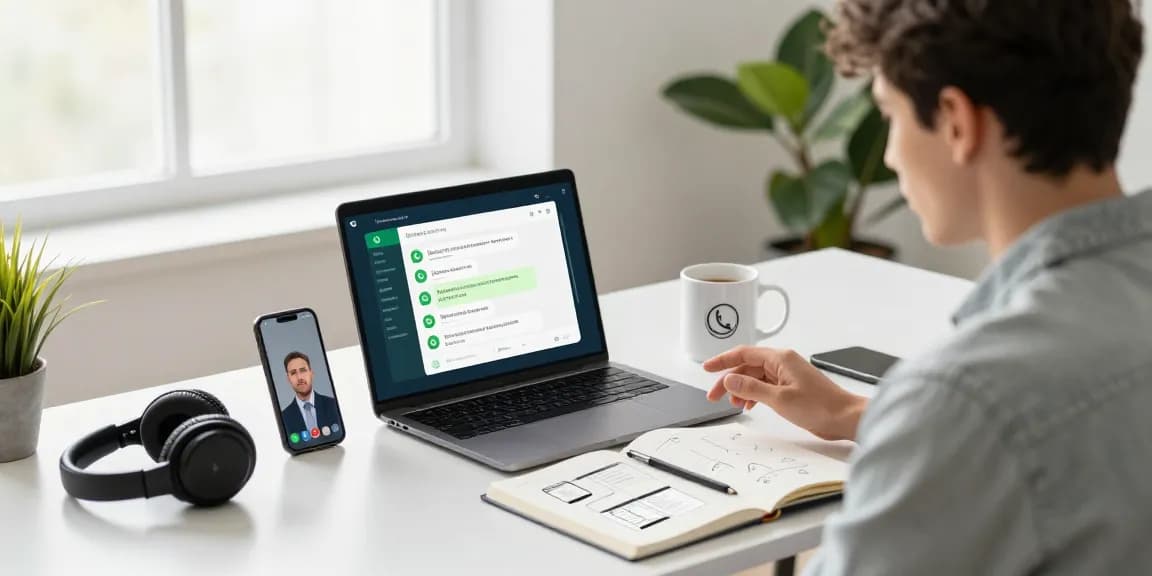Workspace scene showcasing WhatsApp下載 use with modern tech elements.