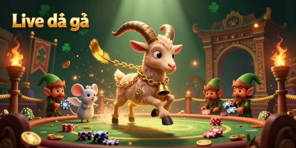 Watch thrilling Live đá gà action amidst a vibrant casino scene with unique characters and dynamic elements.