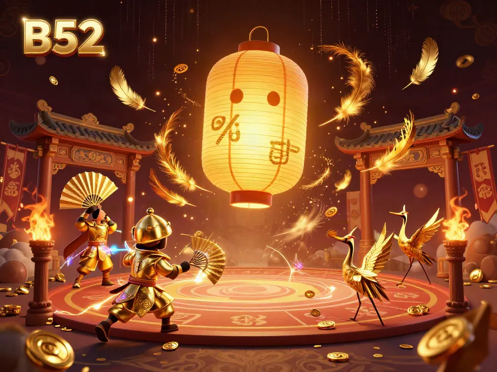 Engage with B52's vibrant casino spirit illustration featuring a golden lantern above a bustling night market.