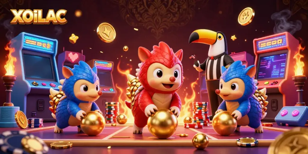 Experience the excitement of XOILAC with rival pangolins and dynamic casino elements in a vibrant scene.