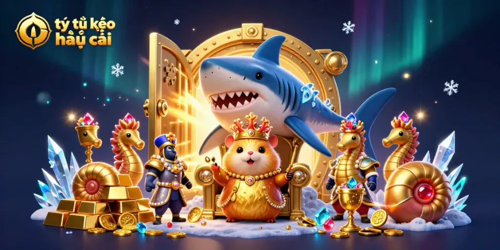 Bet on tỷ lệ kèo nhà cái in a lavish underwater setting with a golden hamster king and treasure.