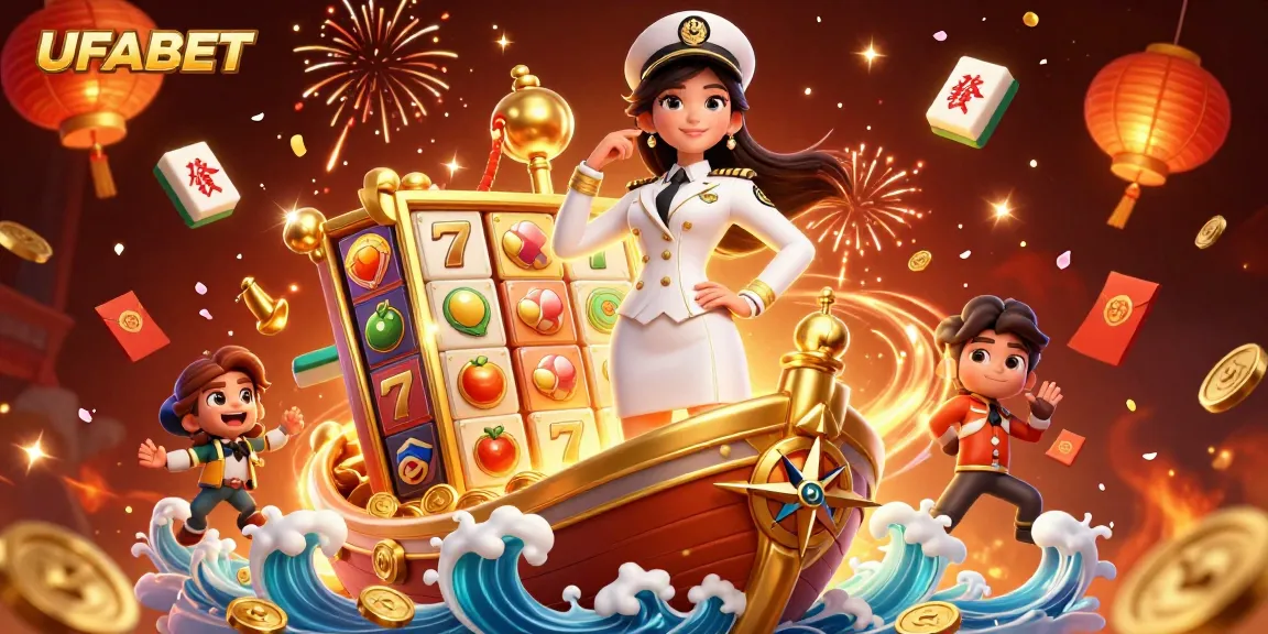 Bet on UFABET with stunning slot reels and dynamic game elements in a vibrant 3D illustration.