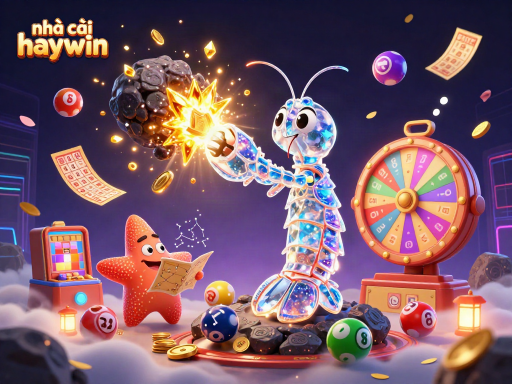 Experience excitement and fun at nhà cái haywin with a thrilling lottery theme illustration full of vibrant gaming elements.