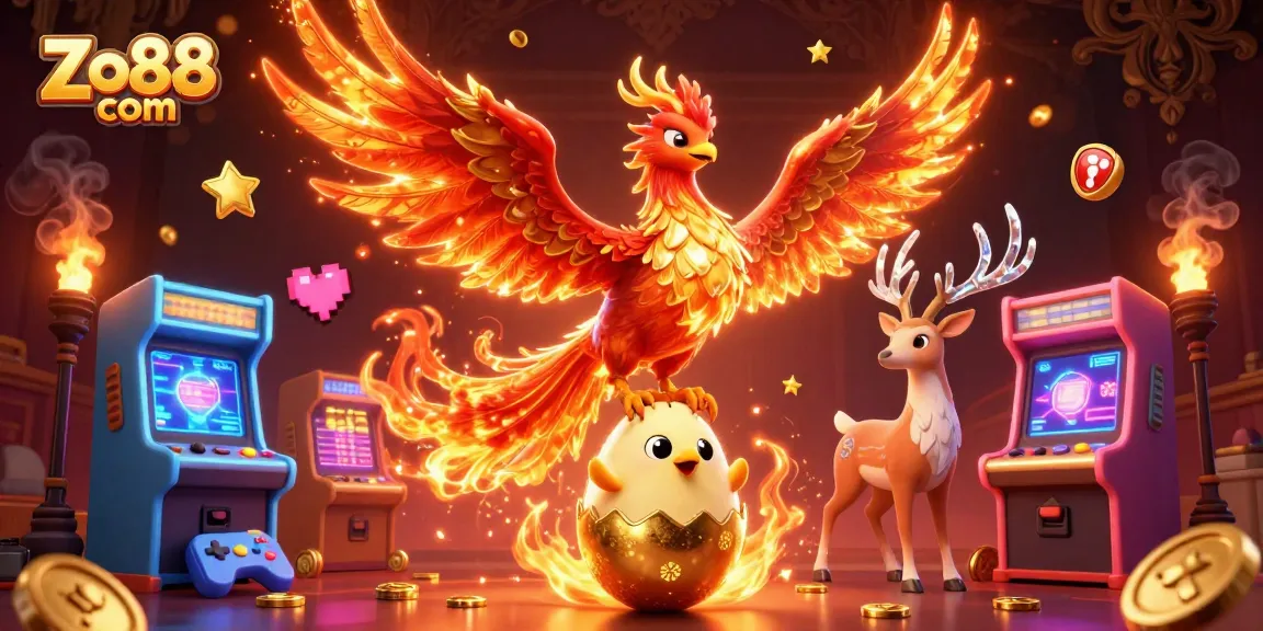 Experience thrilling action at Zo88 com with a phoenix rising and vibrant gaming elements.