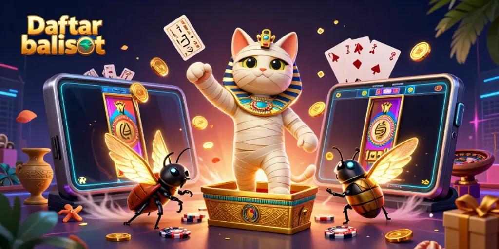 Engage with Daftar balisot amidst vibrant 3D casino characters and dynamic game elements.