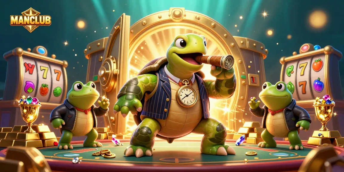 Engage in thrilling action with MANCLUB in a vibrant casino scene filled with slot reels and treasures.