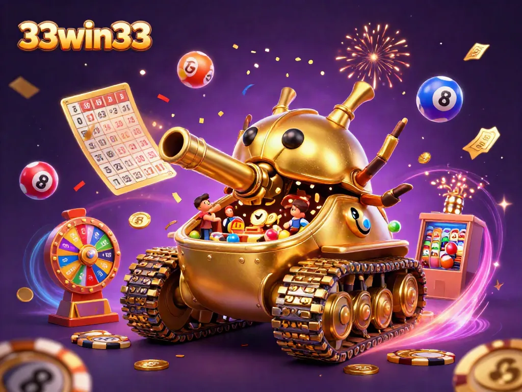 Experience thrilling gaming action with 33win33 in this vibrant casino illustration.