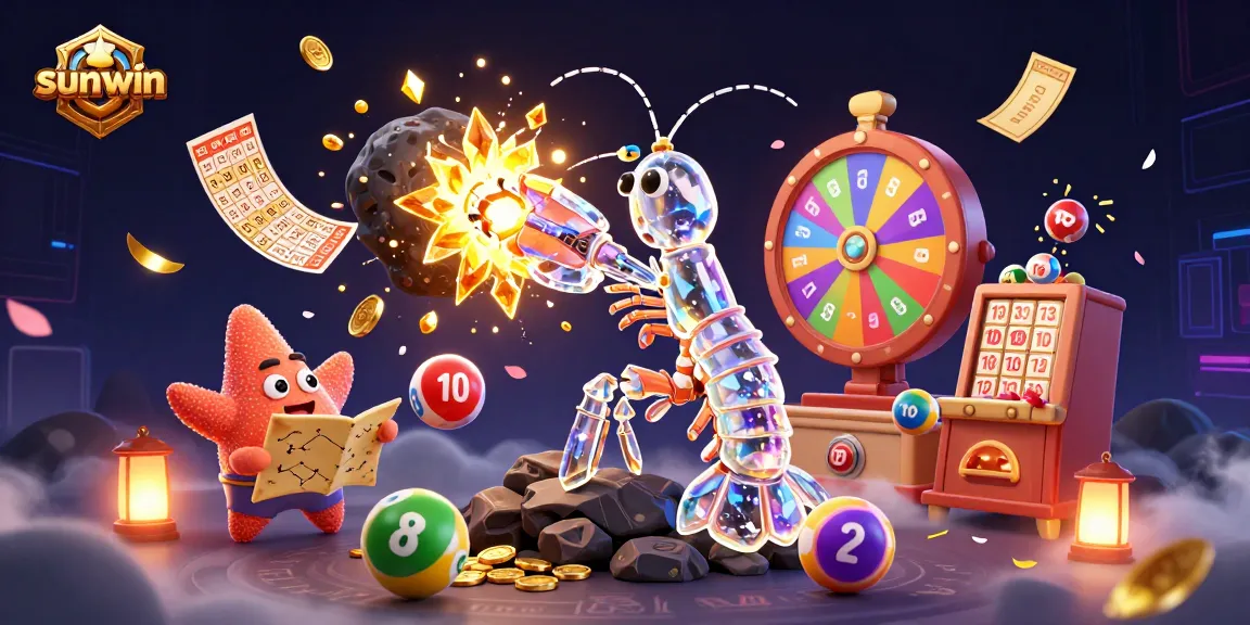 Sunwin players engaging with dynamic lottery games amidst vibrant gambling elements.