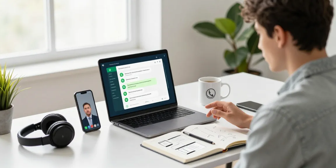 Workspace scene showcasing WhatsApp下載 use with modern tech elements.