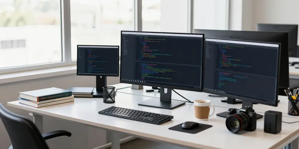 Developer using instant indexing tools in a modern tech workspace