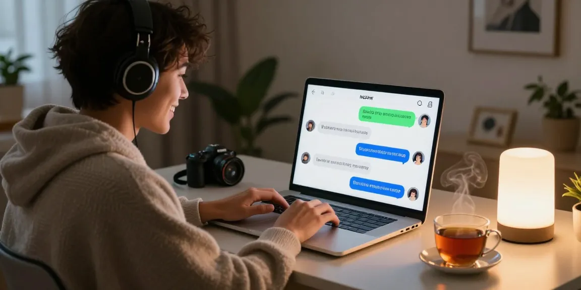 Engaging user interaction with ai chat nsfw, cozy room ambiance, playful dialogue on laptop screen.