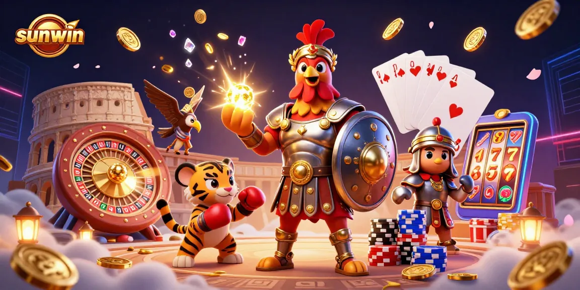 Win big with sunwin in a 3D gladiator casino arena filled with coins and jackpots.